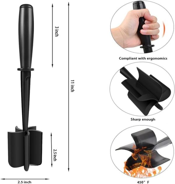 Meat Chopper for Hamburger, Professional Heat Resistant Masher Smasher Kitchen Tool for Turkey Ground Beef, Multipurpose Chopper Mincers Gadgets for Potato Fruits Vegetable (Black, 1PCS) - Image 2