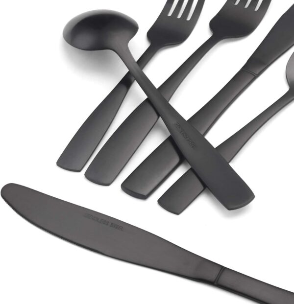 Matte Black Silverware Set, Satin Finish 20-Piece Stainless Steel Flatware set, Tableware Cutlery Set Service for 4, Utensils for Kitchens, Dishwasher Safe - Image 4