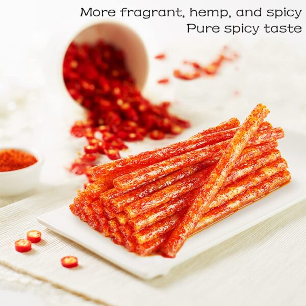 Spicy Strips - Spicy Gluten Latiao, Chinese Special Casual Snack Food, Made From Wheat/Chili/Spice, Low Sugar and Low Calories, Best Vegan, 78g (Pack of 2) - Image 2