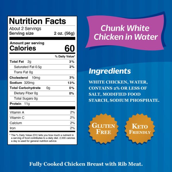 Sweet Sue Chunk White Chicken in Water, 5 oz Can (Pack of 24) - 11g Protein per Serving - Gluten Free, Keto Friendly - Great for Snack, Lunch or Dinner Recipes - Image 4