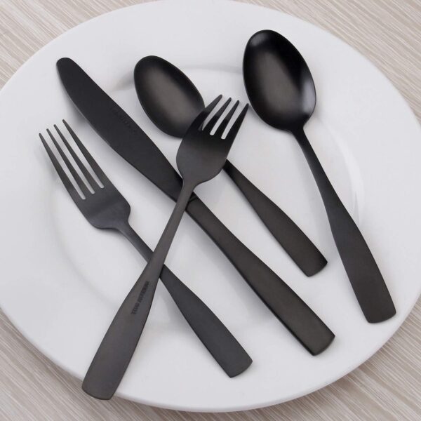 Matte Black Silverware Set, Satin Finish 20-Piece Stainless Steel Flatware set, Tableware Cutlery Set Service for 4, Utensils for Kitchens, Dishwasher Safe - Image 5