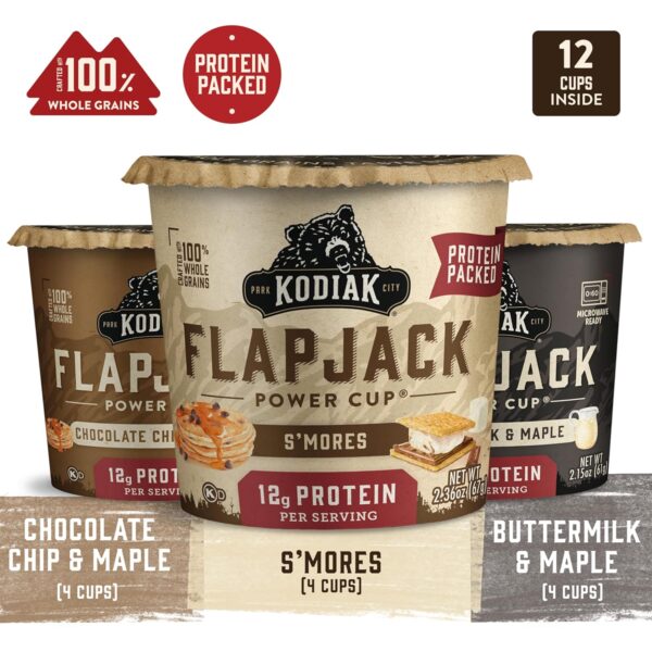 Kodiak Cakes Protein Pancake On The Go Flapjack Cups Mix; Buttermilk, Chocolate Chip, & S’mores Variety Pack - Image 2