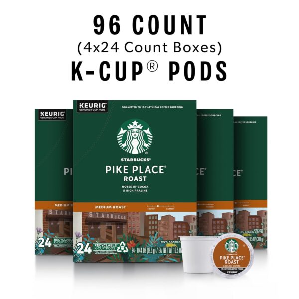 Starbucks K-Cup Coffee Pods, Medium Roast Coffee, Pike Place Roast for Keurig Brewers, 100% Arabica, 4 boxes (96 pods total - Image 2