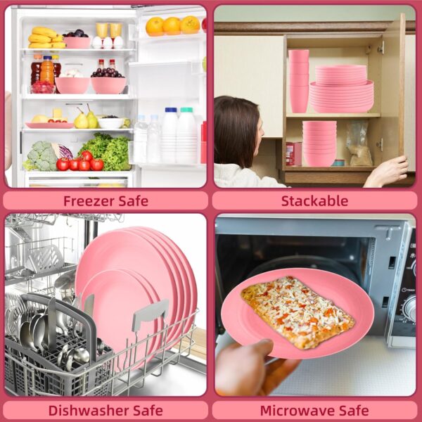 Pink Dinnerware Sets for 8,Pink Plates and Bowls Sets Plastic,Wheat Straw Dinnerware Sets Unbreakable Microwave Safe Lightweight,32 Pcs Pink Dishes Set for Kids Elderly Kitchen Adults Outdoor - Image 4