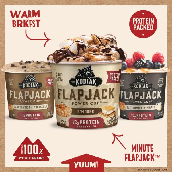 Kodiak Cakes Protein Pancake On The Go Flapjack Cups Mix; Buttermilk, Chocolate Chip, & S’mores Variety Pack - Image 6