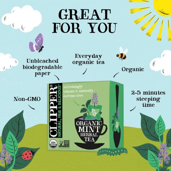 Clipper Tea Mint Herbal Teabags – Caffeine Free, USDA Organic, Great Hot or Iced – Refreshing, Natural, Fair & Delicious – 50 Tea Bags - Image 2