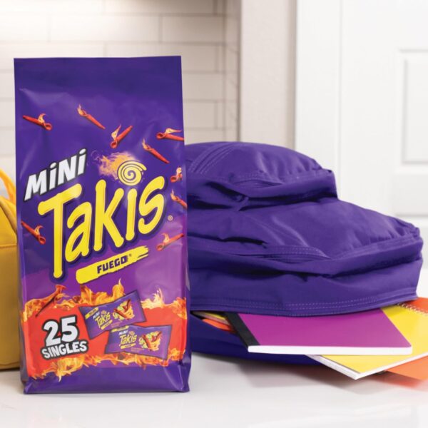 Takis Fuego Mini 25 pc / 1.23 oz Bite Size Multipack, Hot Chili Pepper & Lime Flavored Extreme Spicy Rolled Tortilla Chips - Image 4