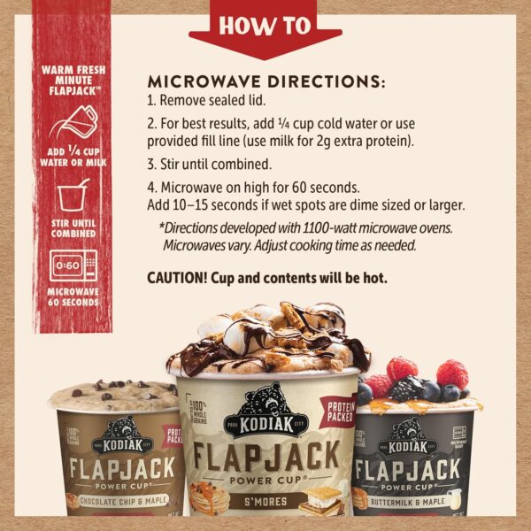 Kodiak Cakes Protein Pancake On The Go Flapjack Cups Mix; Buttermilk, Chocolate Chip, & S’mores Variety Pack - Image 4